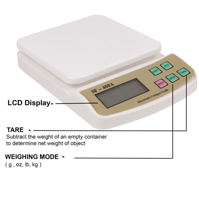 SF-400A features - LCD display, TARE, weighing modes